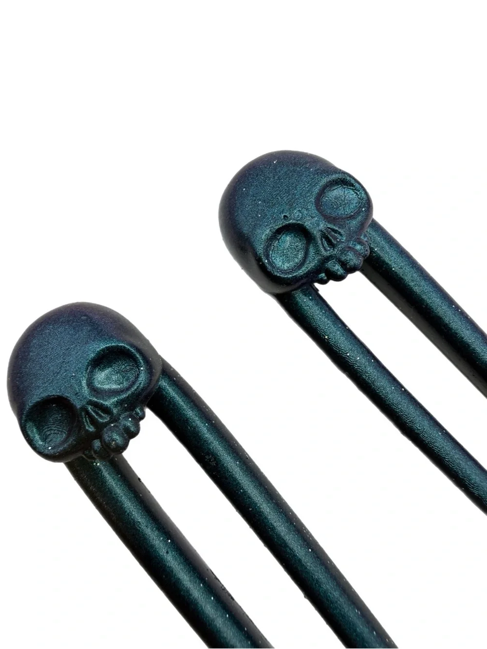 Set‎ of Gothic Skull Hair Sticks – Iridescent Double‑Prong Resin Hairpins